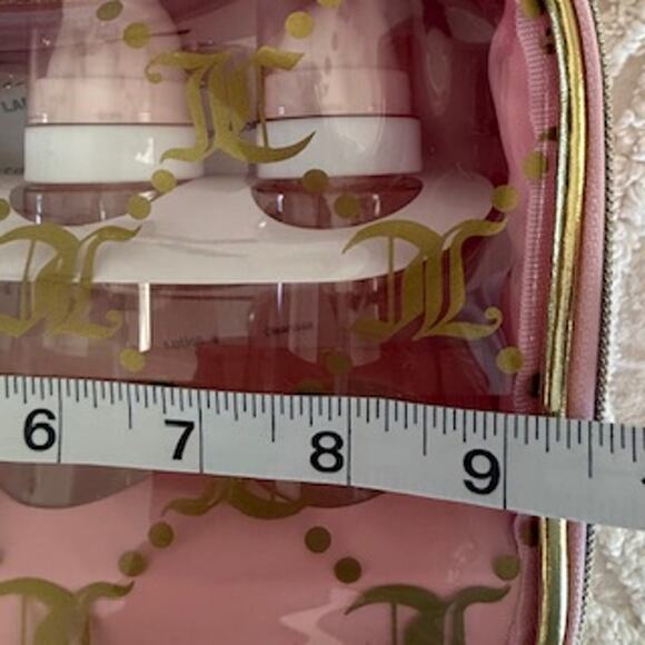 NWT Juicy Couture Travel Set Clear Velour Cosmetic Bag & 4 Bottles TSA approved - Picture 4 of 5